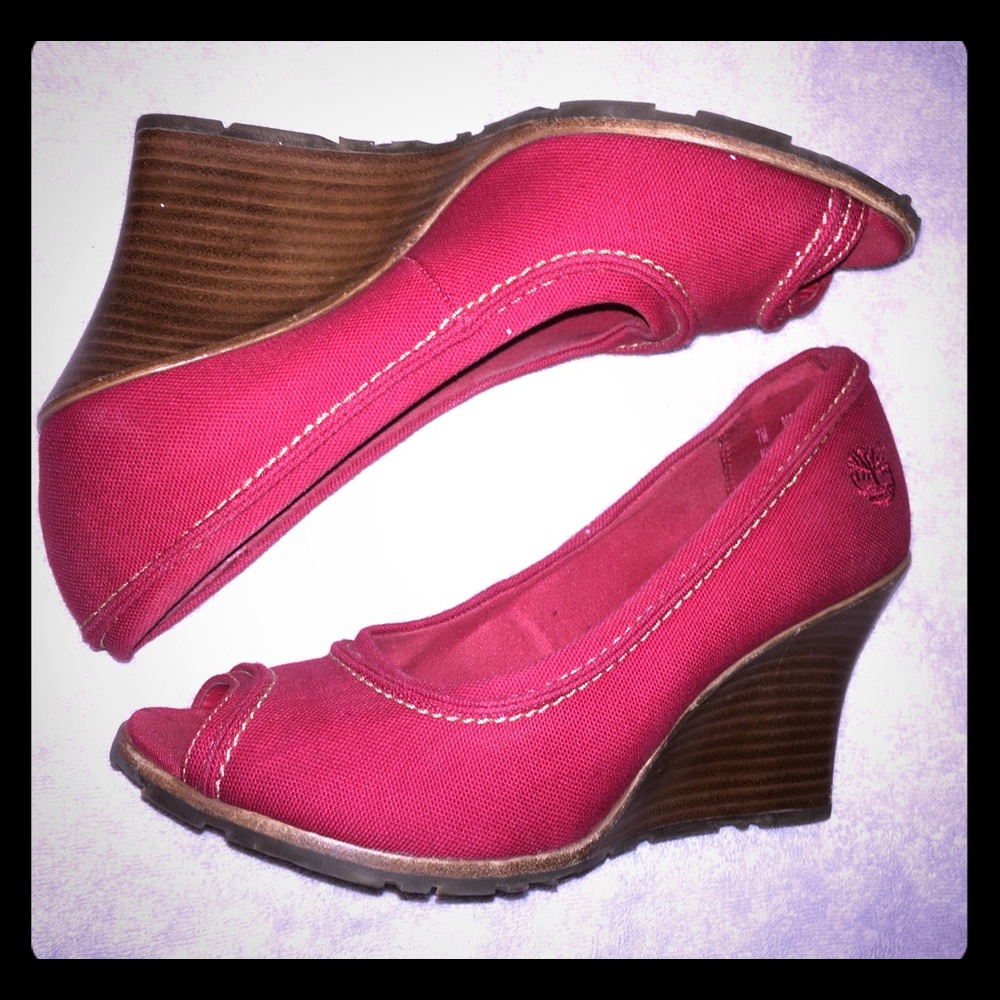 Sexy Red Peep-toe Timberland Wedges!